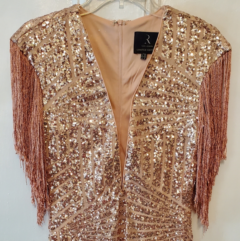 Sparkly Rose Gold dress with sequin and fringe
